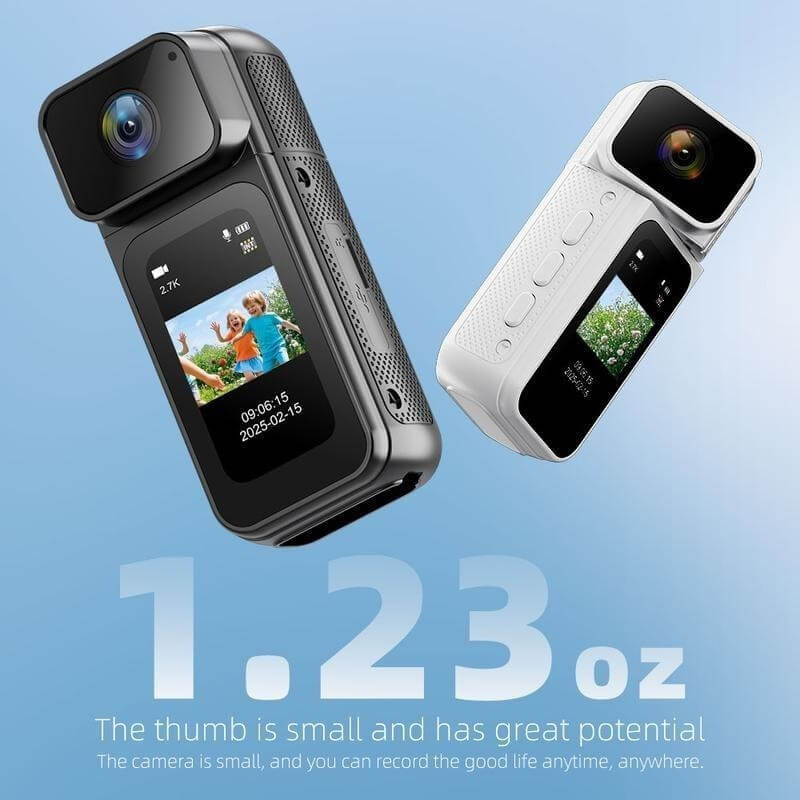 Ormos Mini Action Camera With 180 Degree Rotating Lens - 2.7K Ultra HD, showcasing compact design and stunning video capabilities.