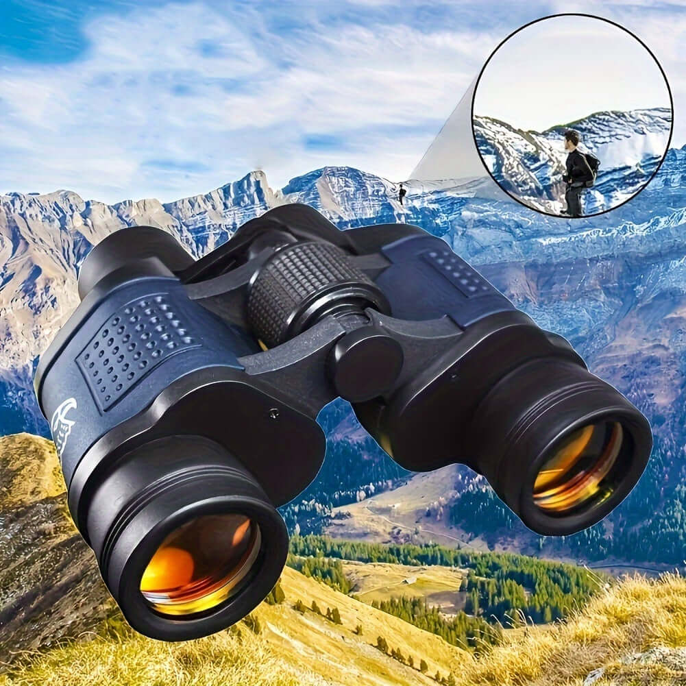 High Powered Binoculars With Low Light Night Vision showcasing crystal-clear view over mountains.