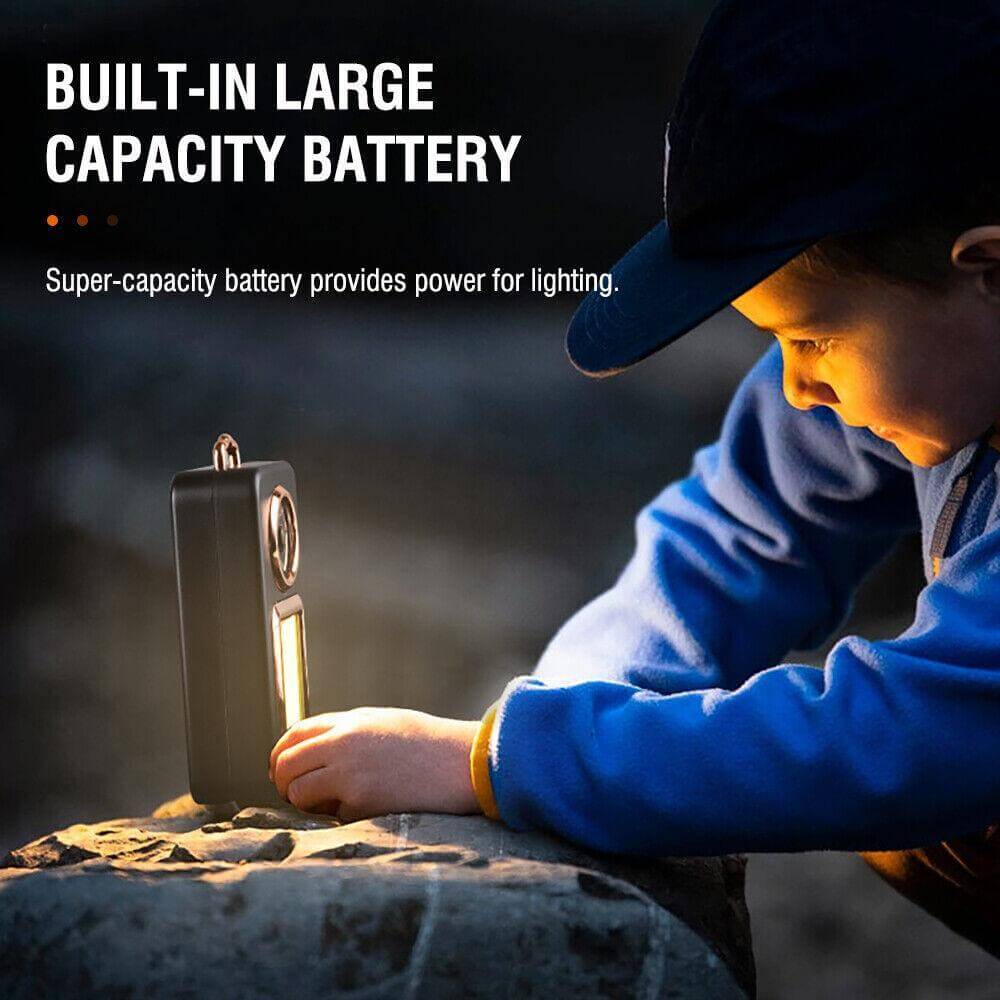 Child using Solar Portable Camping Lantern with built-in large capacity battery for camping adventures.