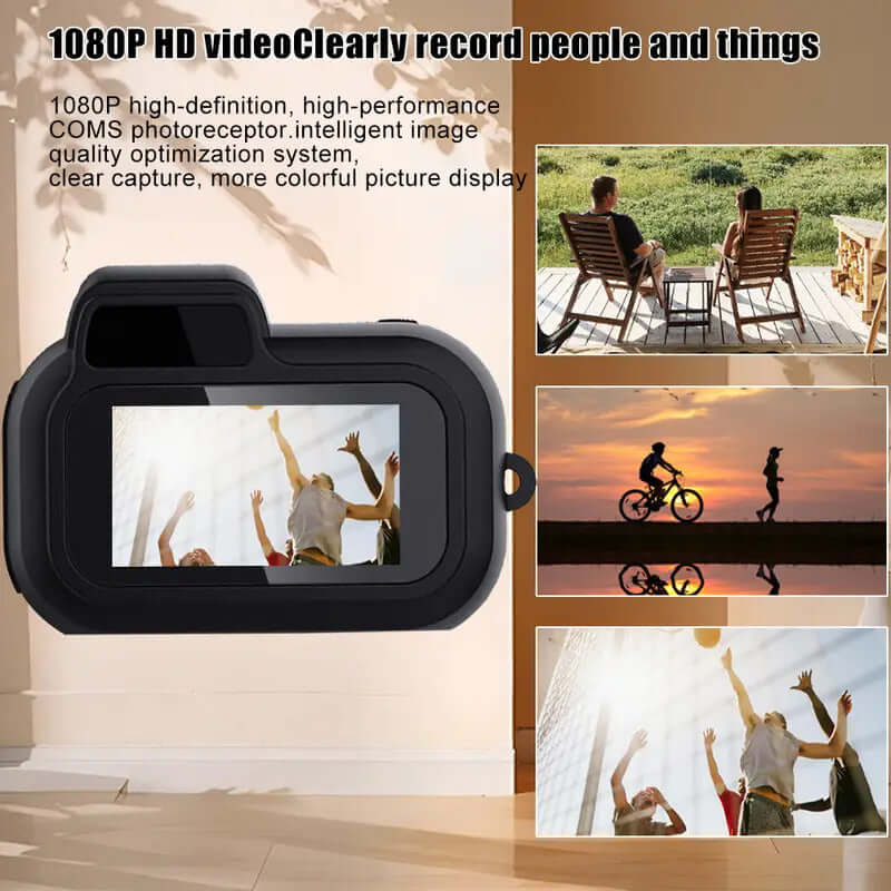 Key Chain Mini Camera With 32GB SD Card displaying 1080P HD video recording capabilities and outdoor scenes.