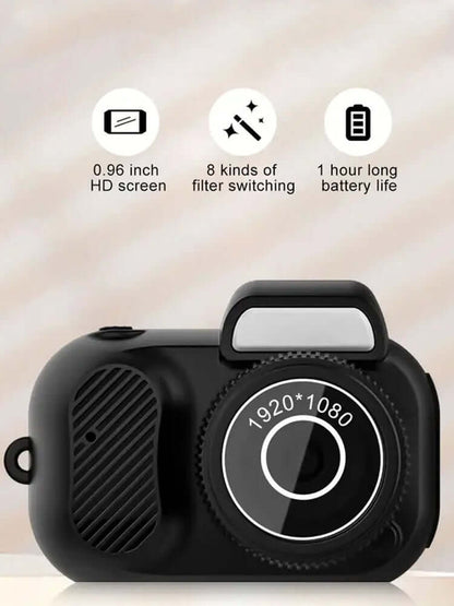 Key Chain Mini Camera With 32GB SD Card featuring a 0.96 inch HD screen, filter switching, and 1 hour battery life.
