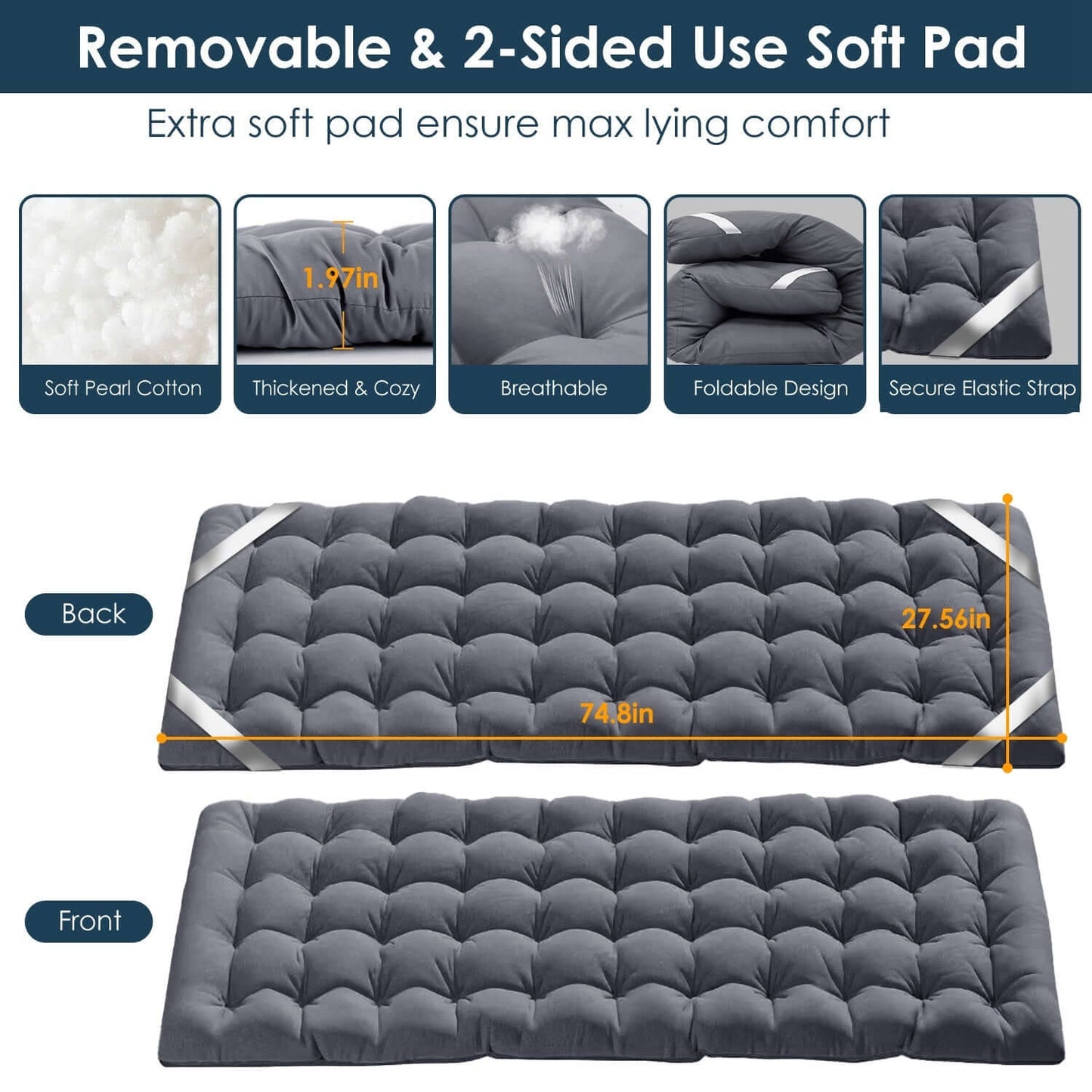 Removable & 2-Sided Use Soft Pad for Folding Portable Sleeping Cot – Extra soft and breathable for maximum comfort.