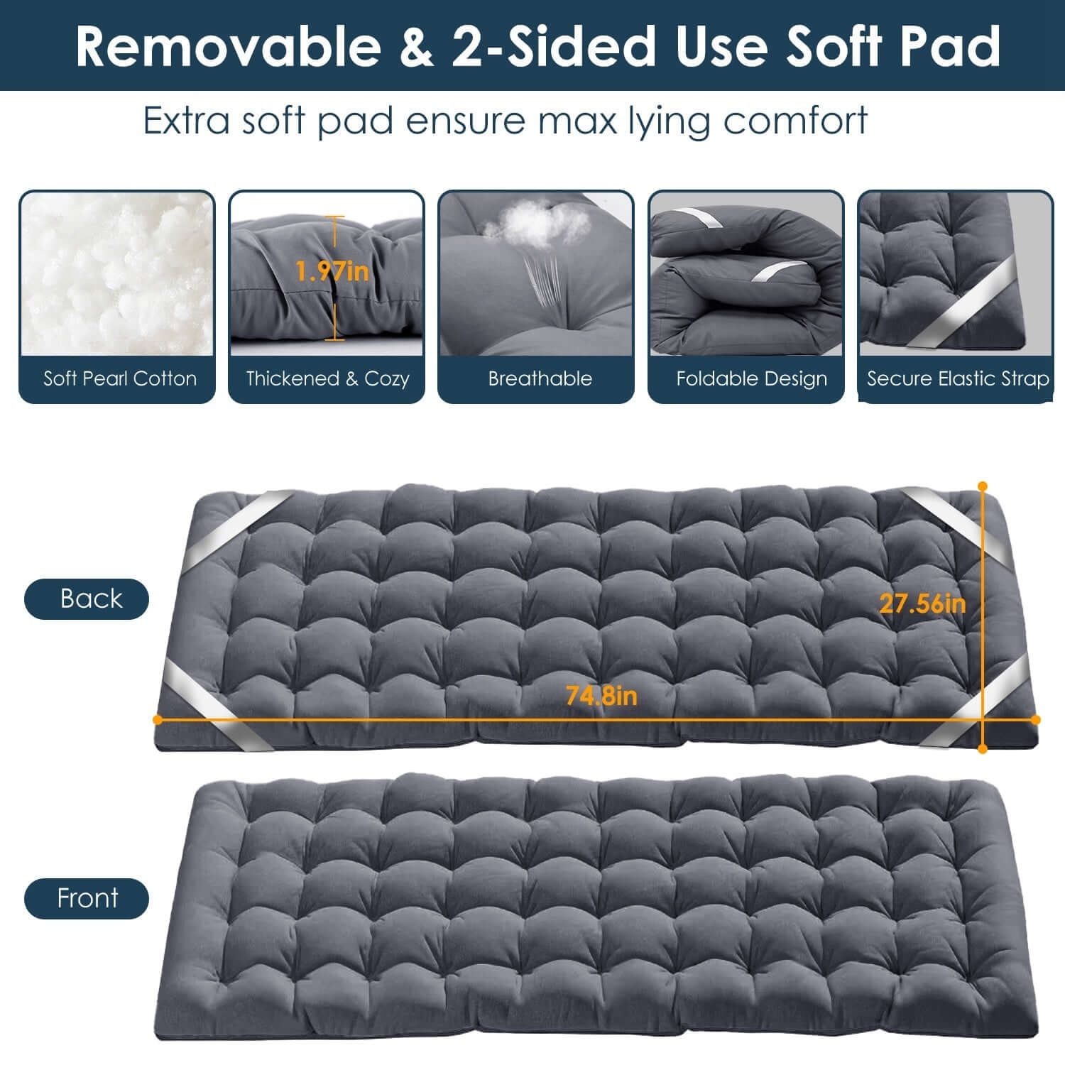 Removable & 2-Sided Use Soft Pad for Folding Portable Sleeping Cot – Extra soft and breathable for maximum comfort.