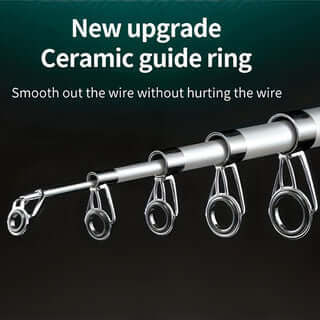 Aluminum Alloy Pocket-Sized Fishing Rod featuring a new upgrade ceramic guide ring for smoother wire handling.