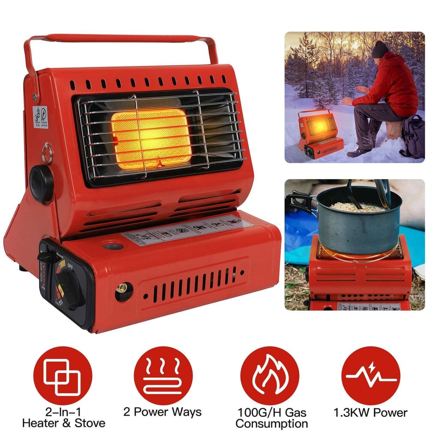 2 In 1 Portable Butane Burner Heater for camping, cooking, and staying warm outdoors.