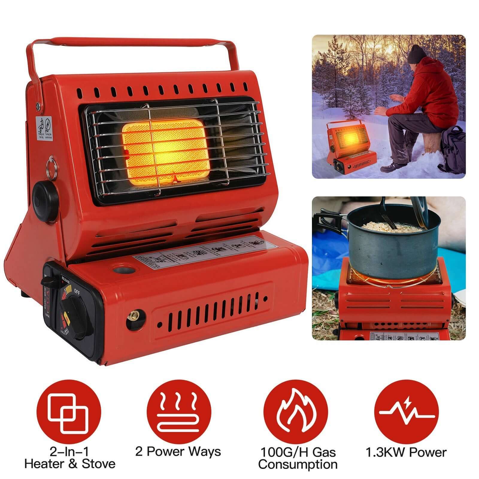 2 In 1 Portable Butane Burner Heater for camping, cooking, and staying warm outdoors.