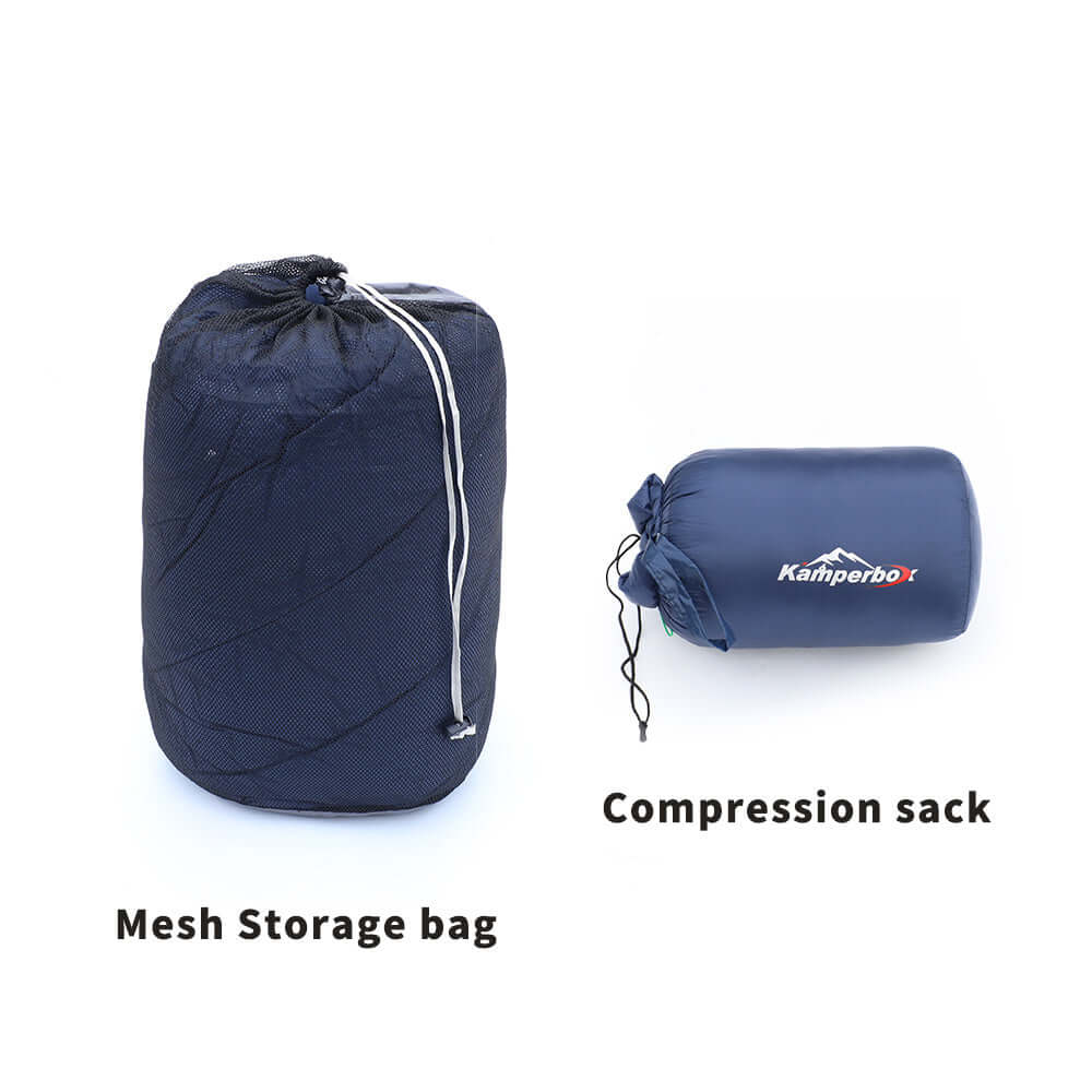 UL250 UltraLight Down Sleeping Bag storage options including mesh storage bag and compression sack.