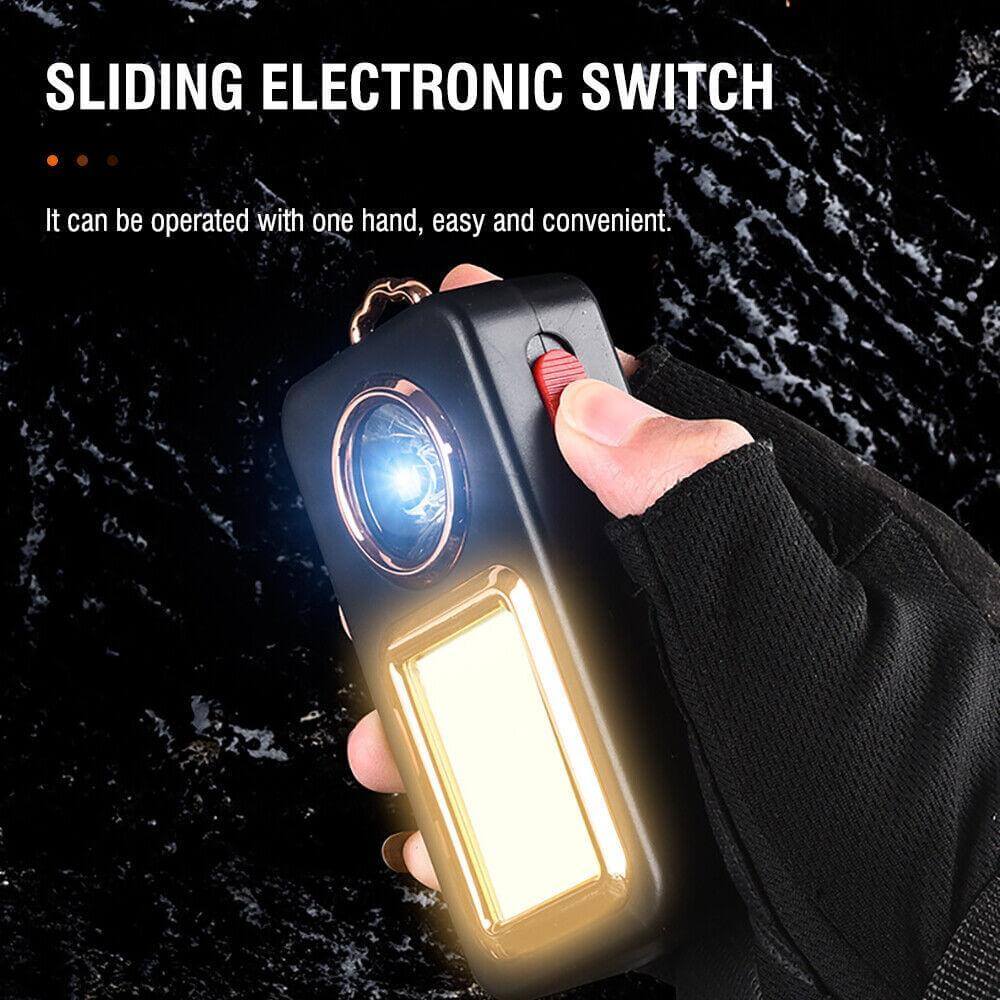 Person using Solar Portable Camping Lantern with sliding electronic switch for ease and convenience.