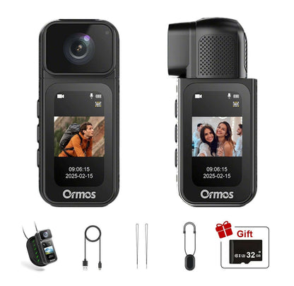 Ormos Mini Action Camera With 180 Degree Rotating Lens - 2.7K Ultra HD showcasing its compact design and features.