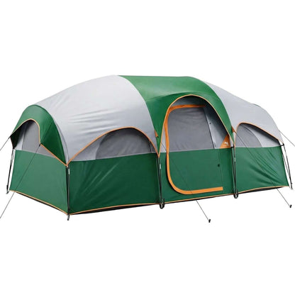 8-Person Camping Tent shown in green and gray, ideal for large family outdoor adventures and camping.