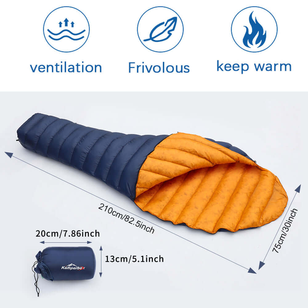 UL250 UltraLight Down Sleeping Bag showing its features: ventilation, frivolous design, and warmth.