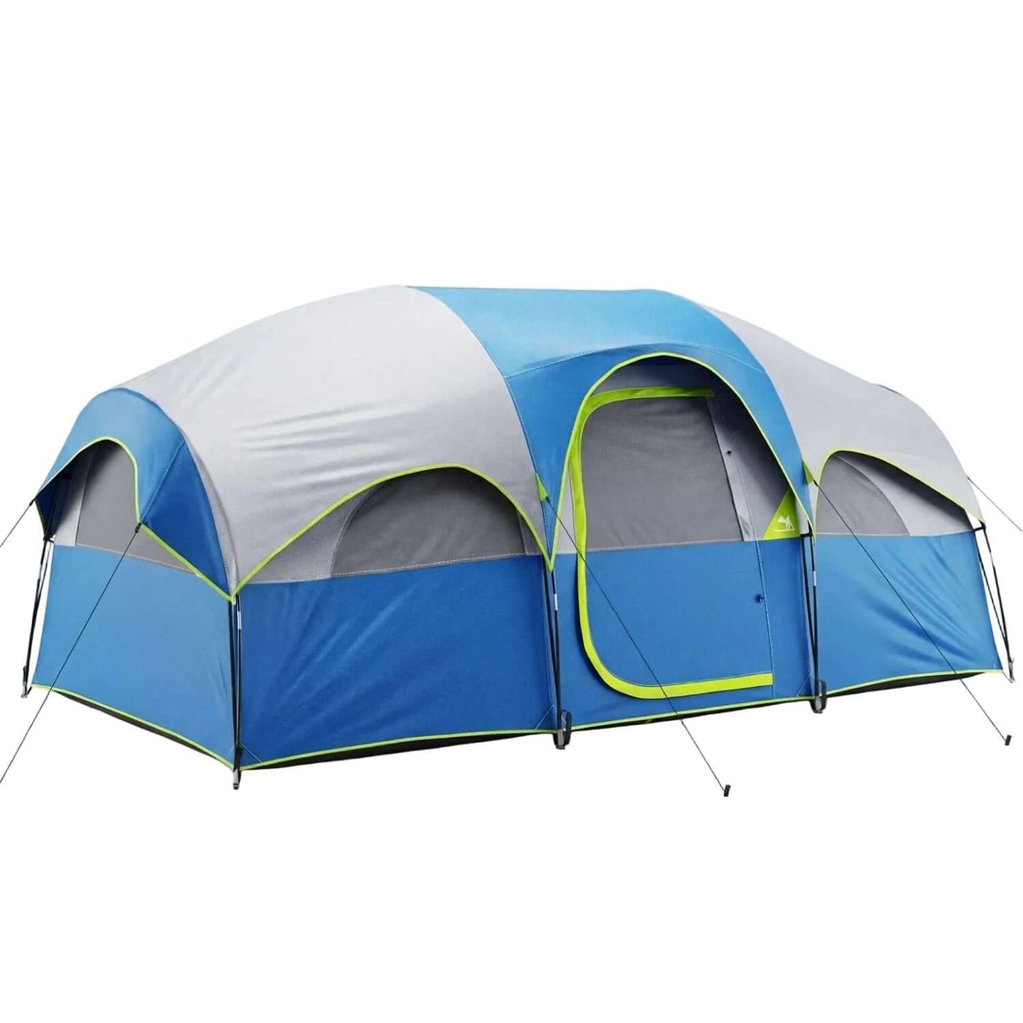 8-Person Camping Tent - Large waterproof outdoor shelter in blue and gray for family camping adventures.