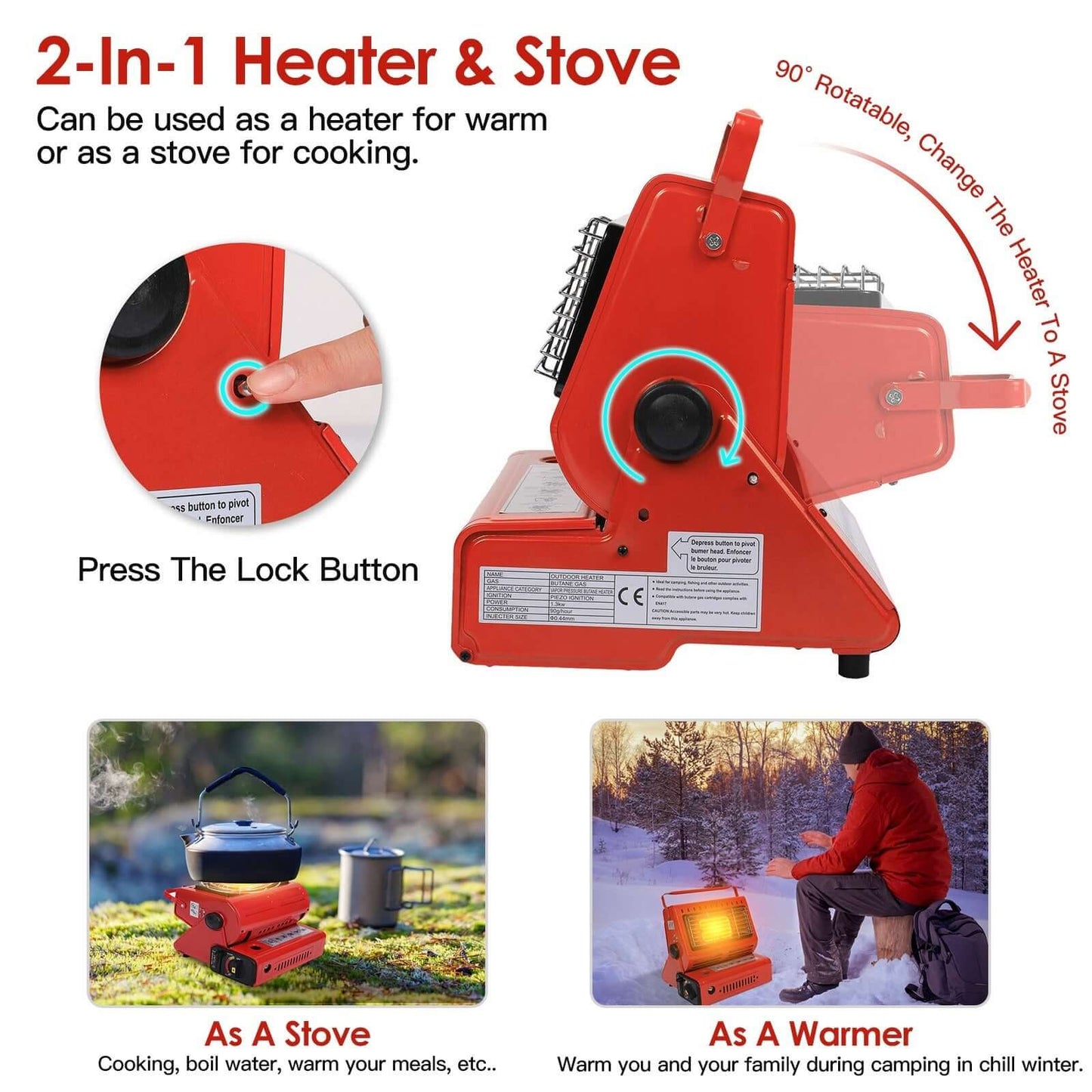 2 In 1 Portable Butane Burner Heater - versatile design for heating and cooking during outdoor adventures.