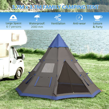 7-Person 12FT Camping Tent for family outdoor adventures, featuring waterproof material and spacious design.