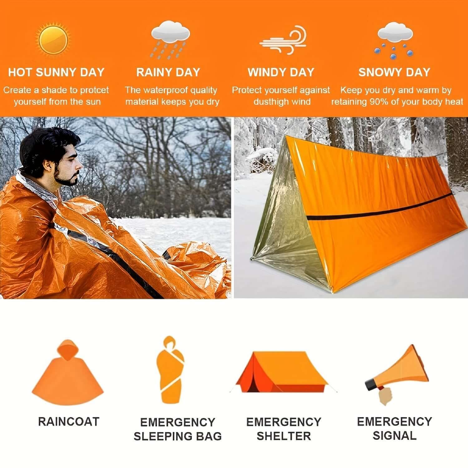 Portable Lightweight Emergency Sleeping Bag, Blanket, Tent