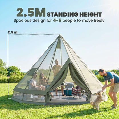 7-Person Waterproof Camping Tent with Stove Jack featuring spacious design for 4-6 people and 2.5m standing height.