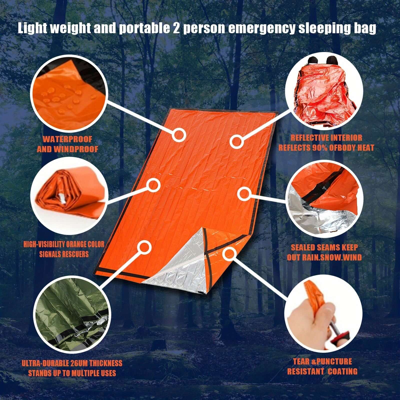 Portable Lightweight Emergency Sleeping Bag, Blanket, Tent