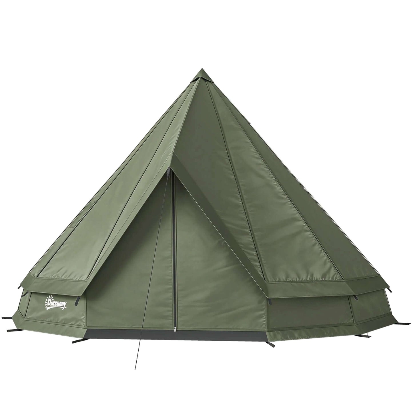 7-Person Waterproof Camping Tent with Stove Jack in green color, ideal for family outdoor adventures.