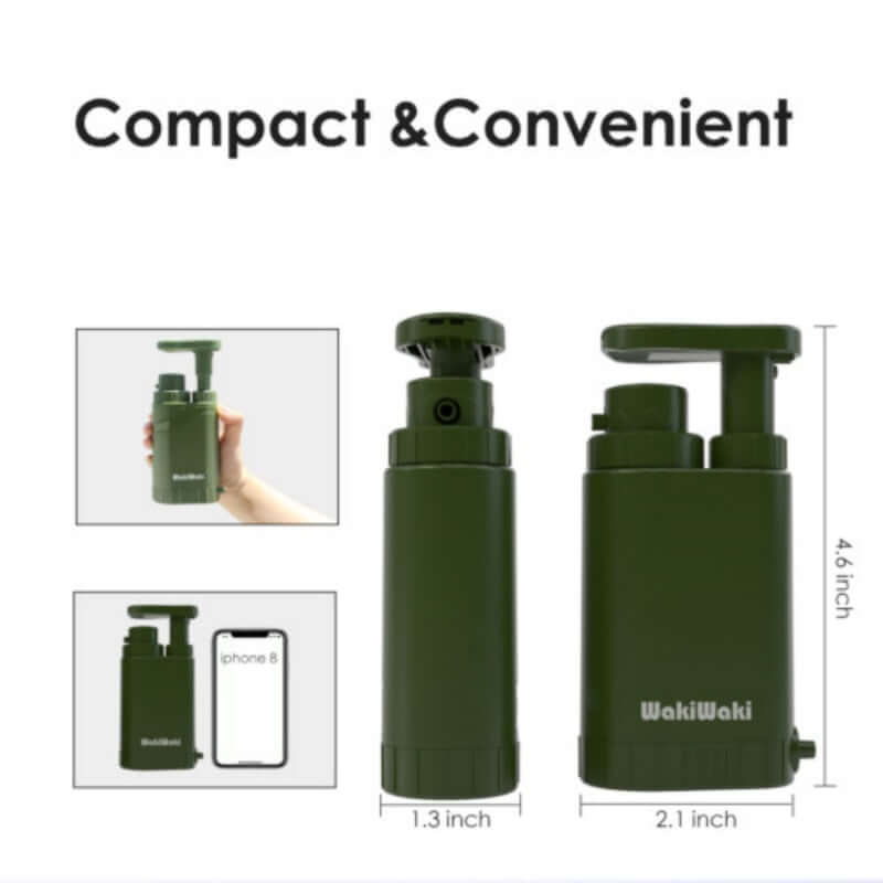 4-Stage Portable Water Purifier Pump shown compact and convenient for easy use in various outdoor conditions.