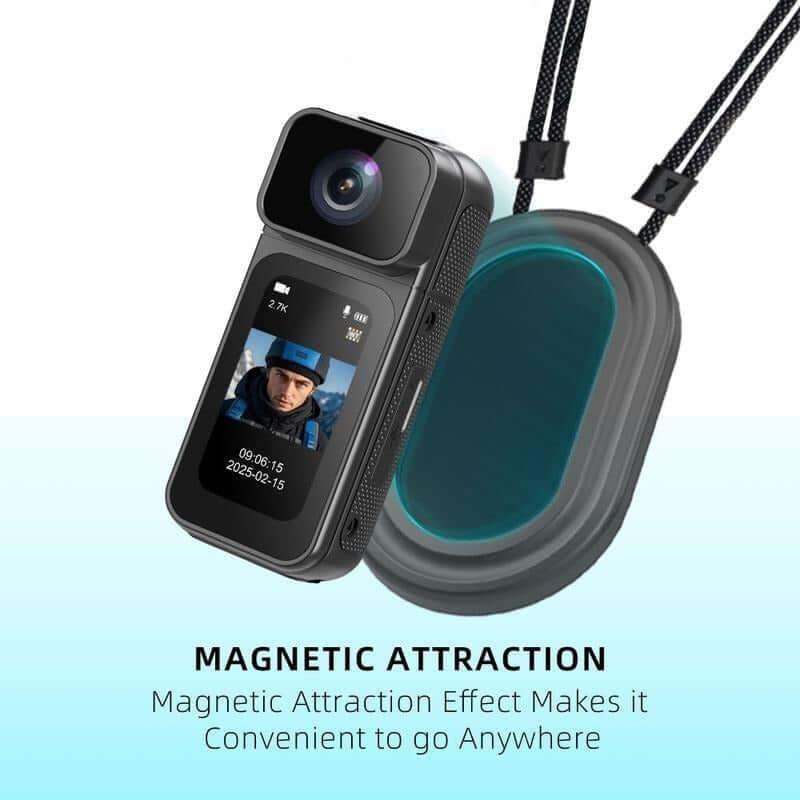 Ormos Mini Action Camera With 180 Degree Rotating Lens - 2.7K Ultra HD with magnetic attraction feature.