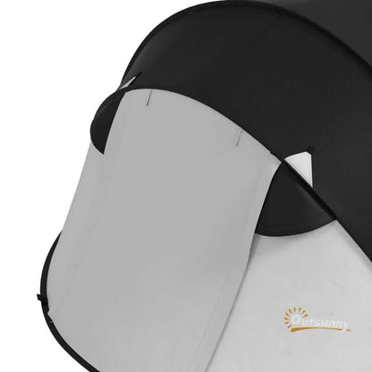 3-Person Pop Up Tent With Porch And Carry Bag showing a close-up of the tent's porch area, waterproof design for outdoor adventures.