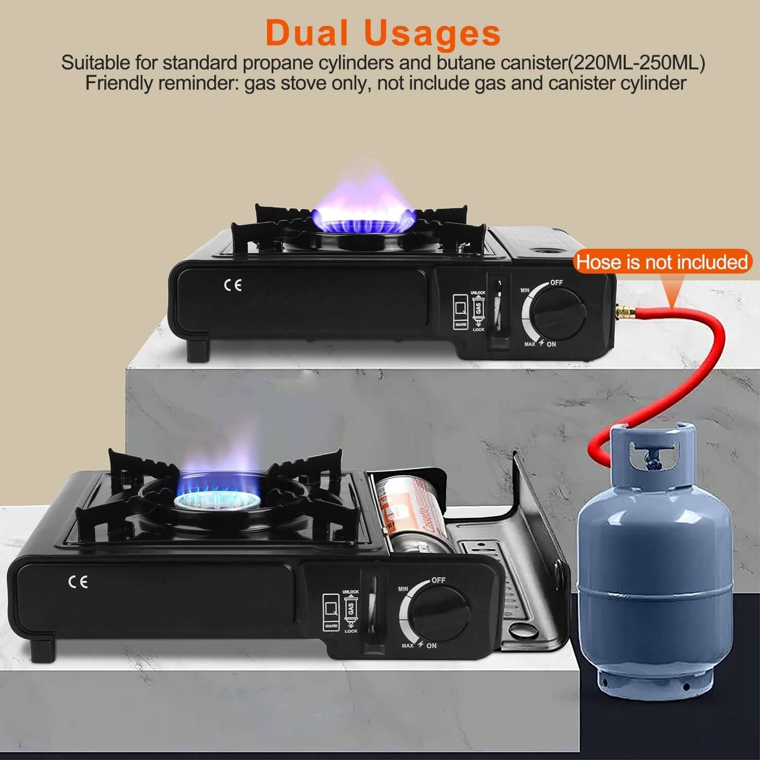 Portable Butane Camping Stove with dual usage capability, ideal for propane and butane canisters.
