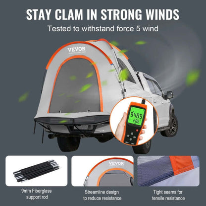 PU2000mm Double Layer Truck Tent with wind resistance features, showcasing tent stability and strong support.