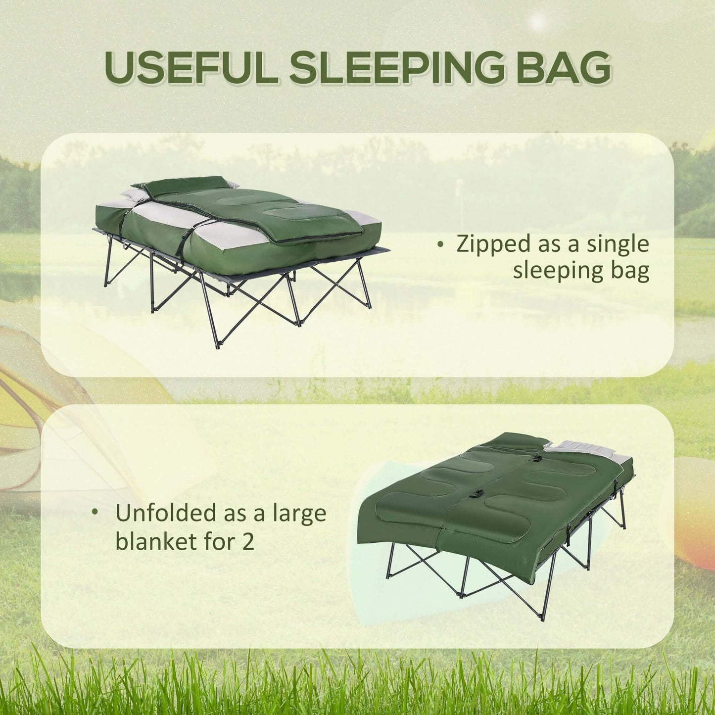 2-Person Camping Cot Bed Set with Sleeping Bag
